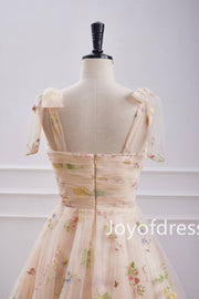 Champagne Floral Embroidered A-Line Short Homecoming Dress