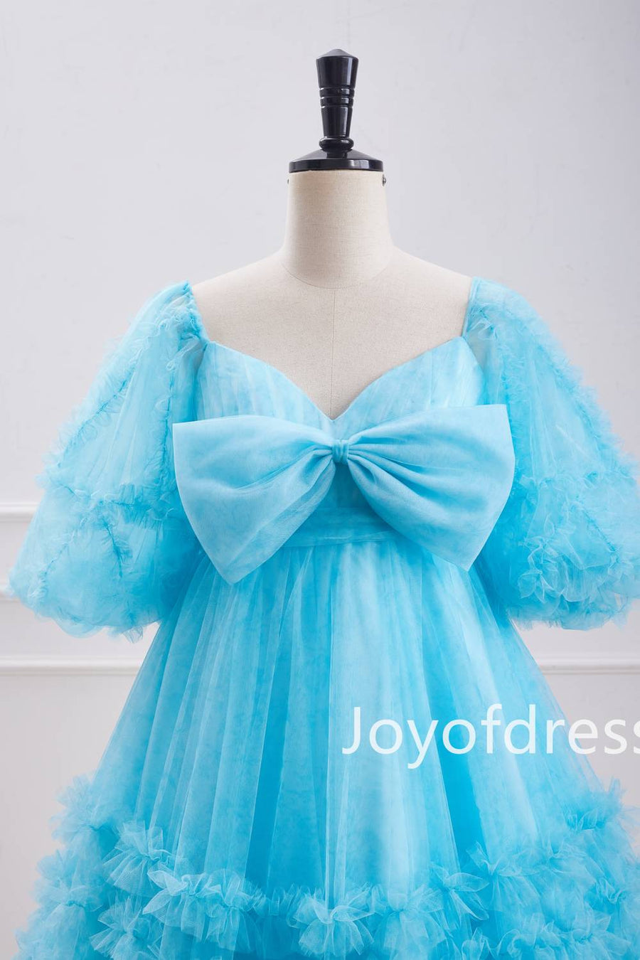 Cute Blue Floral Print Ruffle Short Homecoming Dress with Bow Blue / US 8 Cute Blue Floral Print Ruffle Short Homecoming Dress with Bow Blue / US 8