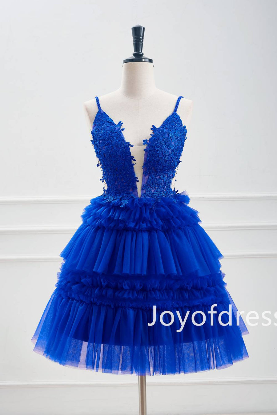 Plunging Neck Royal Blue Corset A-Line Tiered Short Party Dress