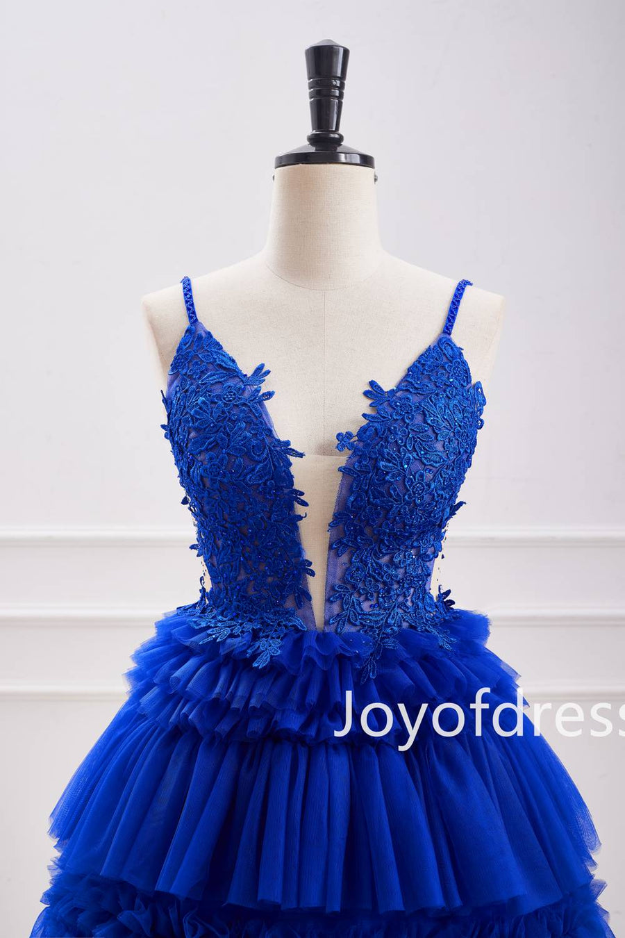 Plunging Neck Royal Blue Corset A-Line Tiered Short Party Dress