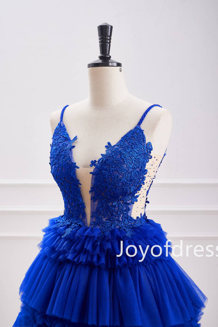 Plunging Neck Royal Blue Corset A-Line Tiered Short Party Dress