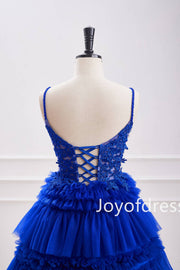 Plunging Neck Royal Blue Corset A-Line Tiered Short Party Dress