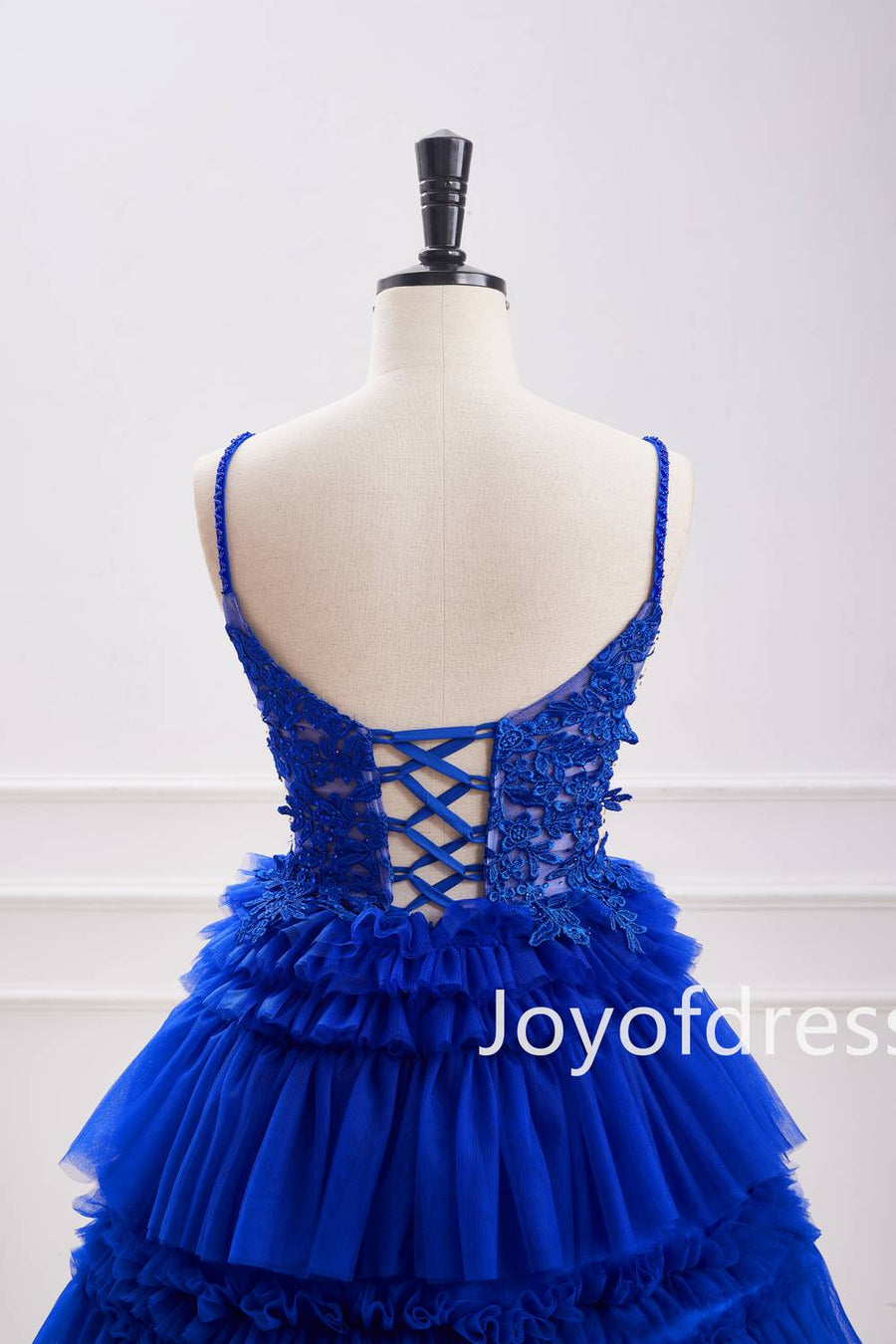 Plunging Neck Royal Blue Corset A-Line Tiered Short Party Dress