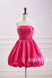 Cute A-Line Strapless Fuchsia Pleated Short Dress