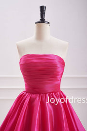 Cute A-Line Strapless Fuchsia Pleated Short Dress