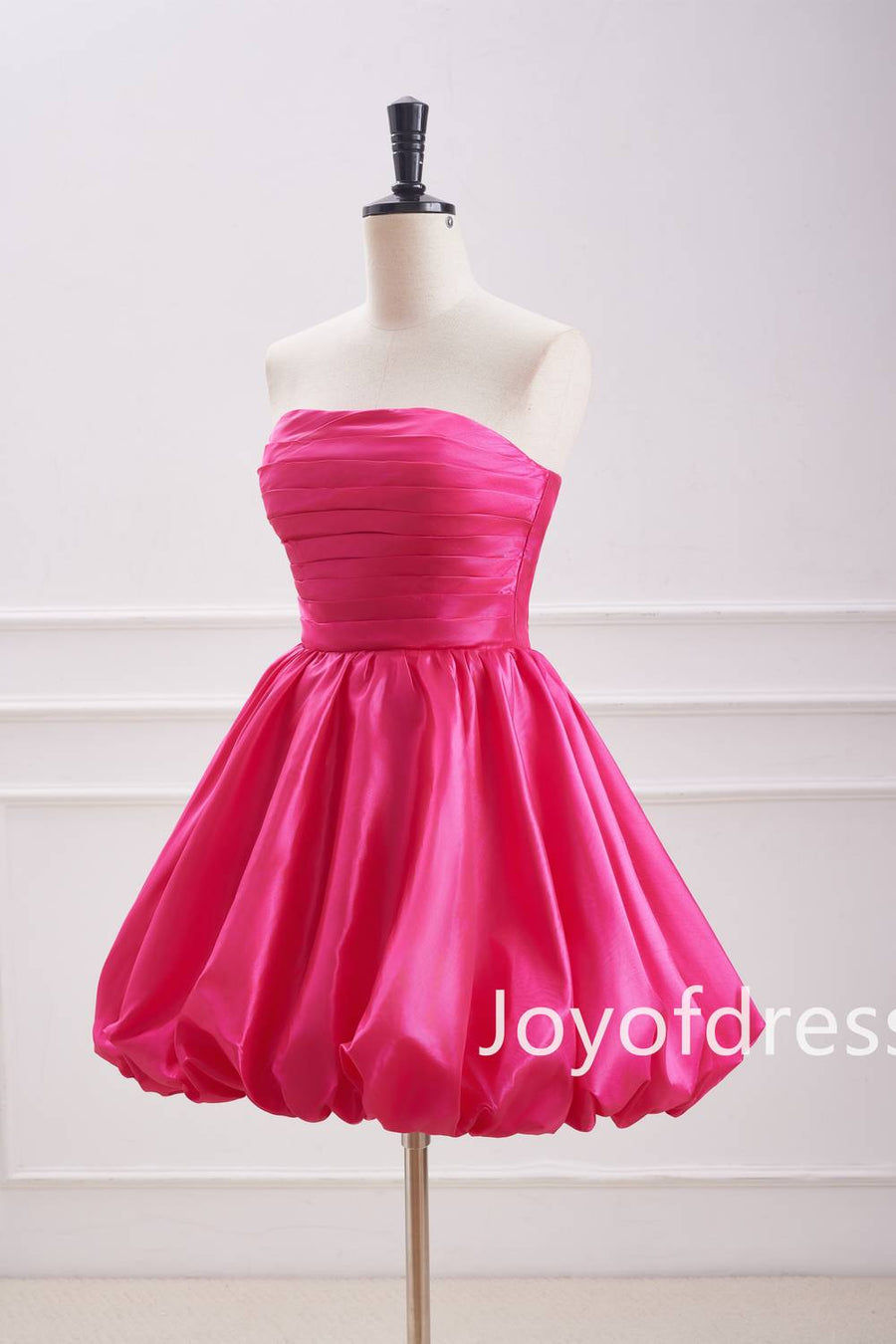 Cute A-Line Strapless Fuchsia Pleated Short Dress