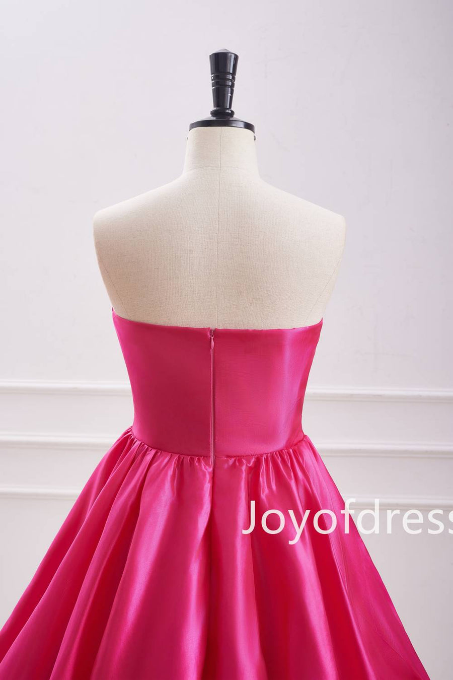 Cute A-Line Strapless Fuchsia Pleated Short Dress