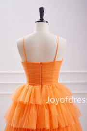 Straps Orange Keyhole Pleated Layered Short Homecoming Dress