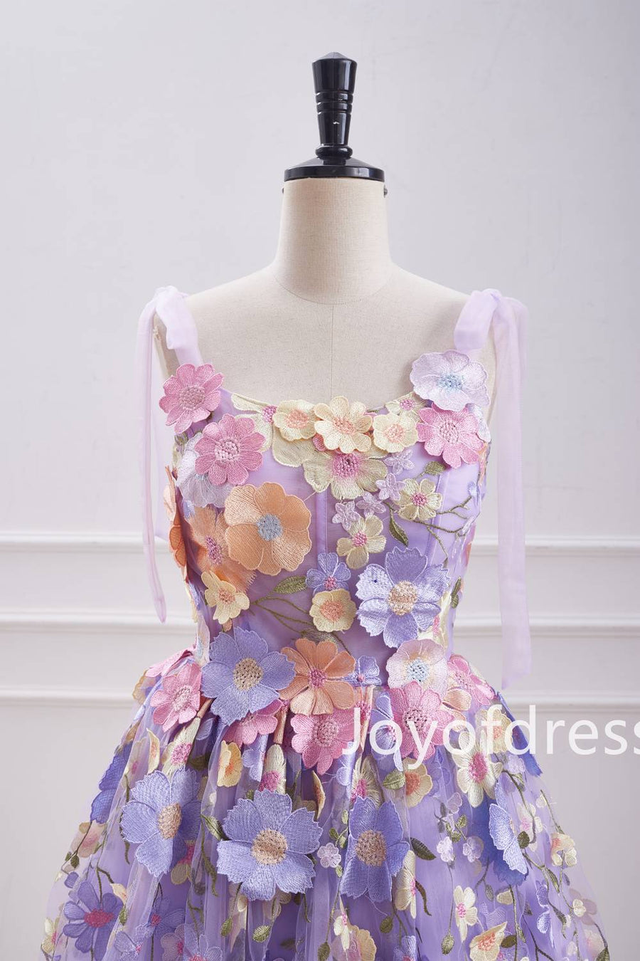 Princess Bow Straps Lavender 3D Flowers Short Homecoming Dress