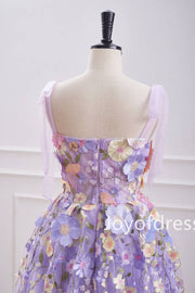 Princess Bow Straps Lavender 3D Flowers Short Homecoming Dress