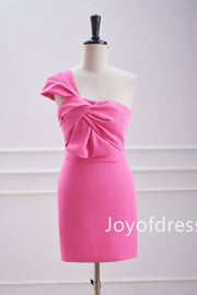 Hot Pink One Shoulder Knot Bodycon Short Homecoming Dress