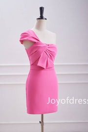 Hot Pink One Shoulder Knot Bodycon Short Homecoming Dress