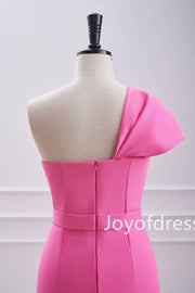 Hot Pink One Shoulder Knot Bodycon Short Homecoming Dress