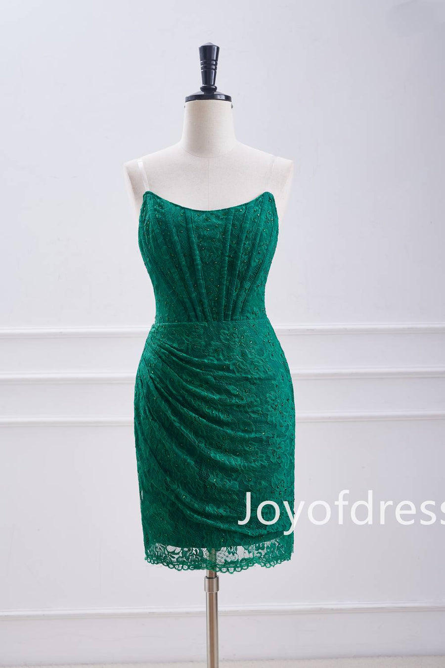 Emerald Green Beade Lace Ruched Bodycon Dress