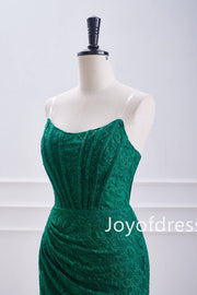 Emerald Green Beade Lace Ruched Bodycon Dress