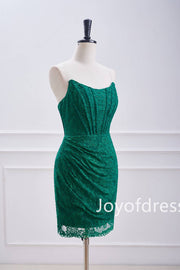 Emerald Green Beade Lace Ruched Bodycon Dress