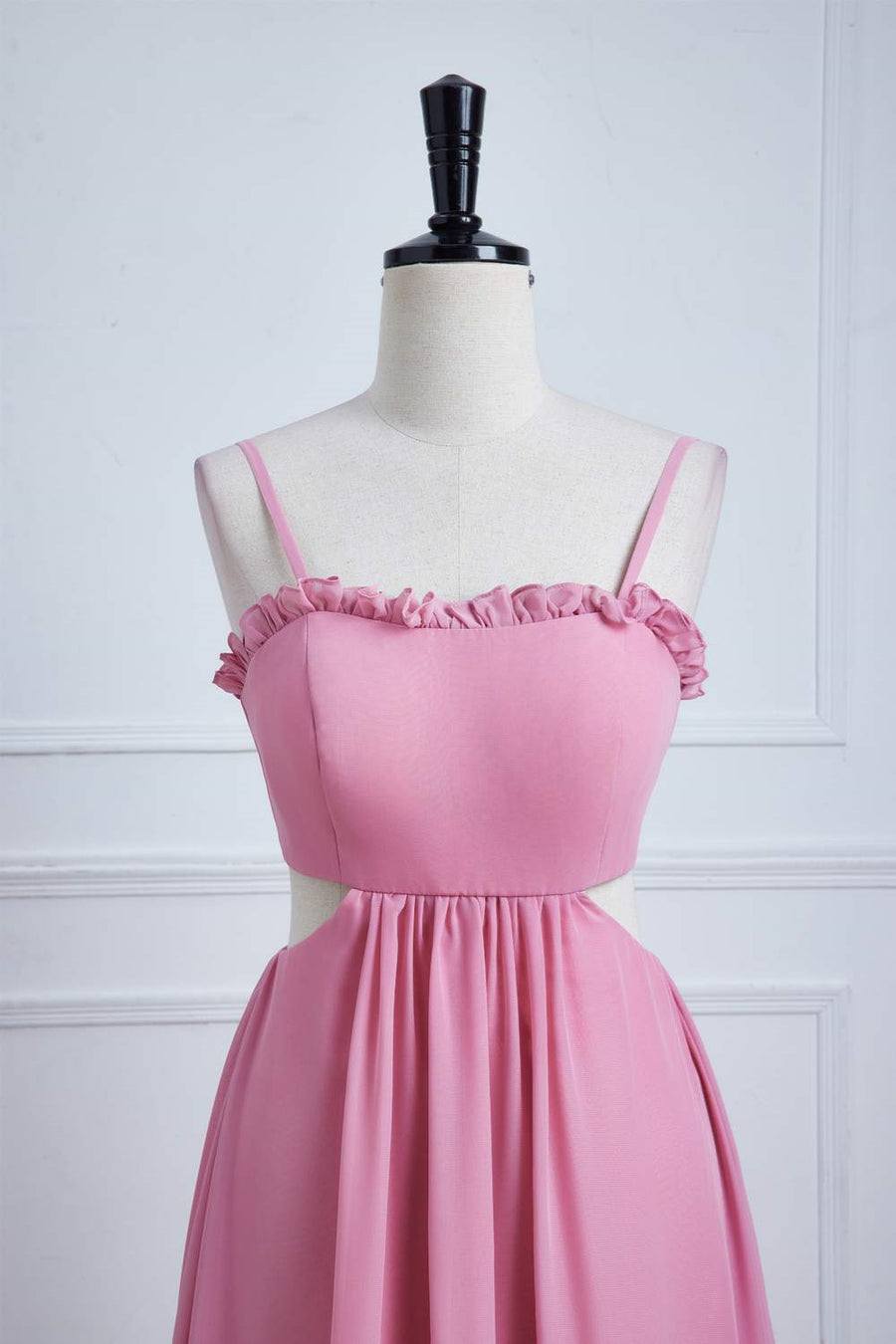 Pink Ruffled Spaghetti Straps Bow Tie Back Long Bridesmaid Dress Pink / US 6 Pink Ruffled Spaghetti Straps Bow Tie Back Long Bridesmaid Dress Pink / US 6