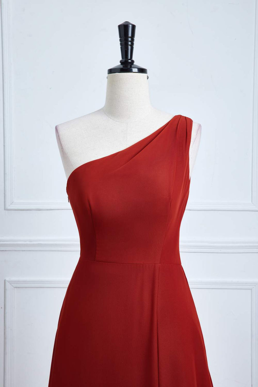Rust One Shoulder A-line Chiffon Long Bridesmaid Dress with Slit Custom Color / US 8 Rust One Shoulder A-line Chiffon Long Bridesmaid Dress with Slit Custom Color / US 8