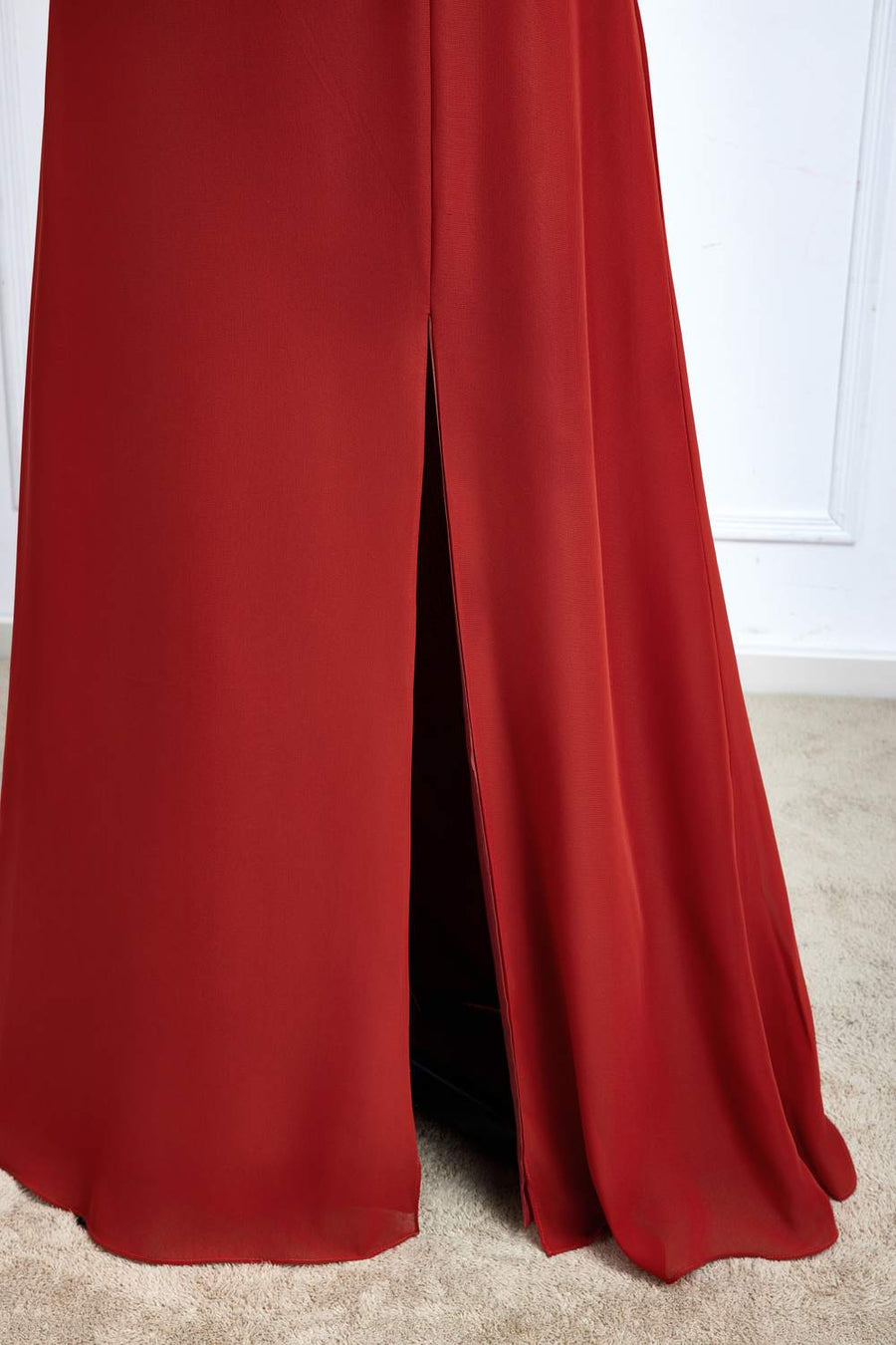 Rust One Shoulder A-line Chiffon Long Bridesmaid Dress with Slit Custom Color / US 8 Rust One Shoulder A-line Chiffon Long Bridesmaid Dress with Slit Custom Color / US 8