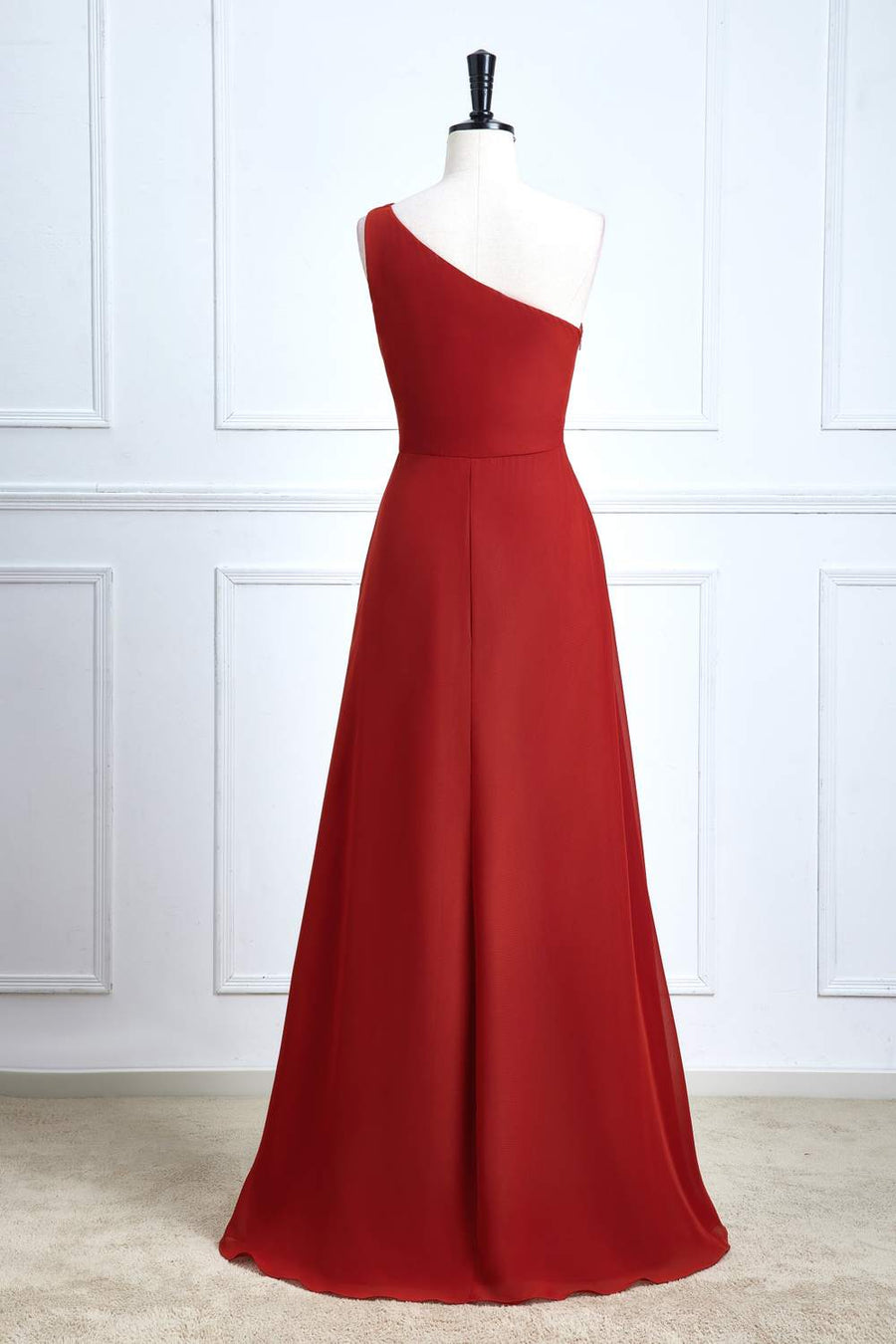 Rust One Shoulder A-line Chiffon Long Bridesmaid Dress with Slit Custom Color / US 8