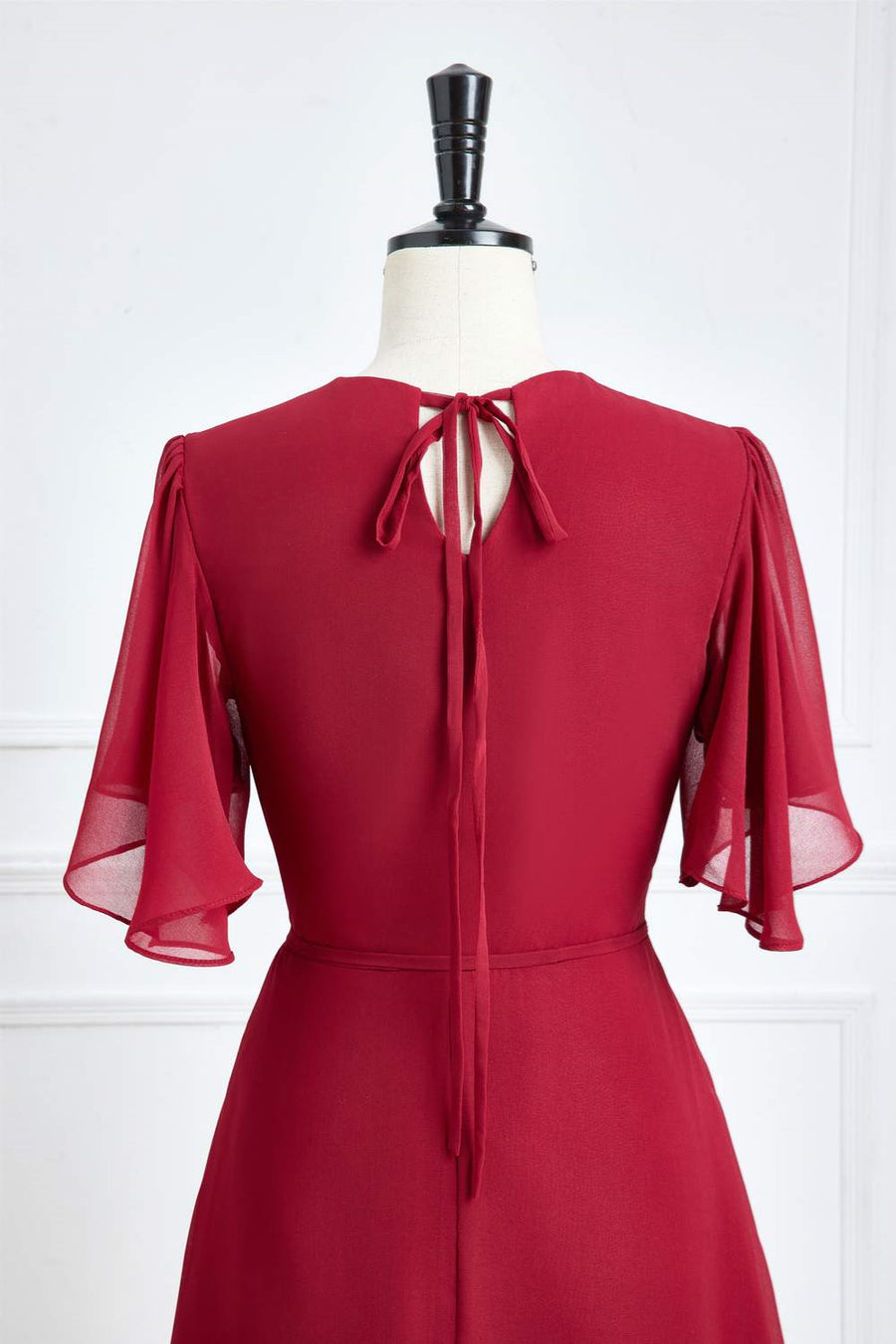 Wine Red Flaunt Sleeves Surplice A-line Long Bridesmaid Dress with Sas | Joyofdress Wine Red Flaunt Sleeves Surplice A-line Long Bridesmaid Dress with Sas | Joyofdress