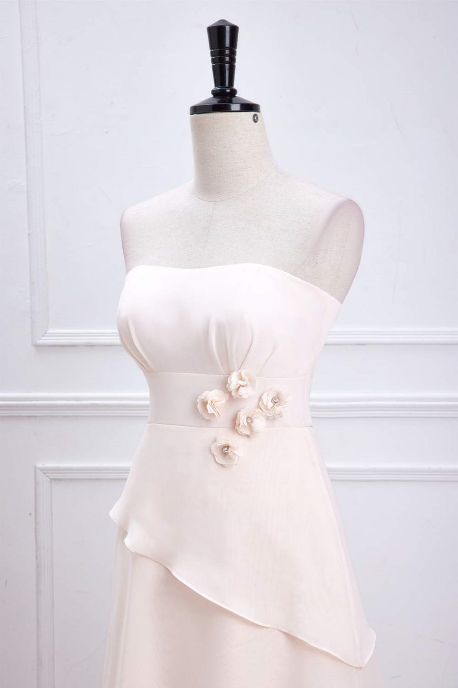 Pink Strapless A-line Layers Long Bridesmaid Dress with Flowers