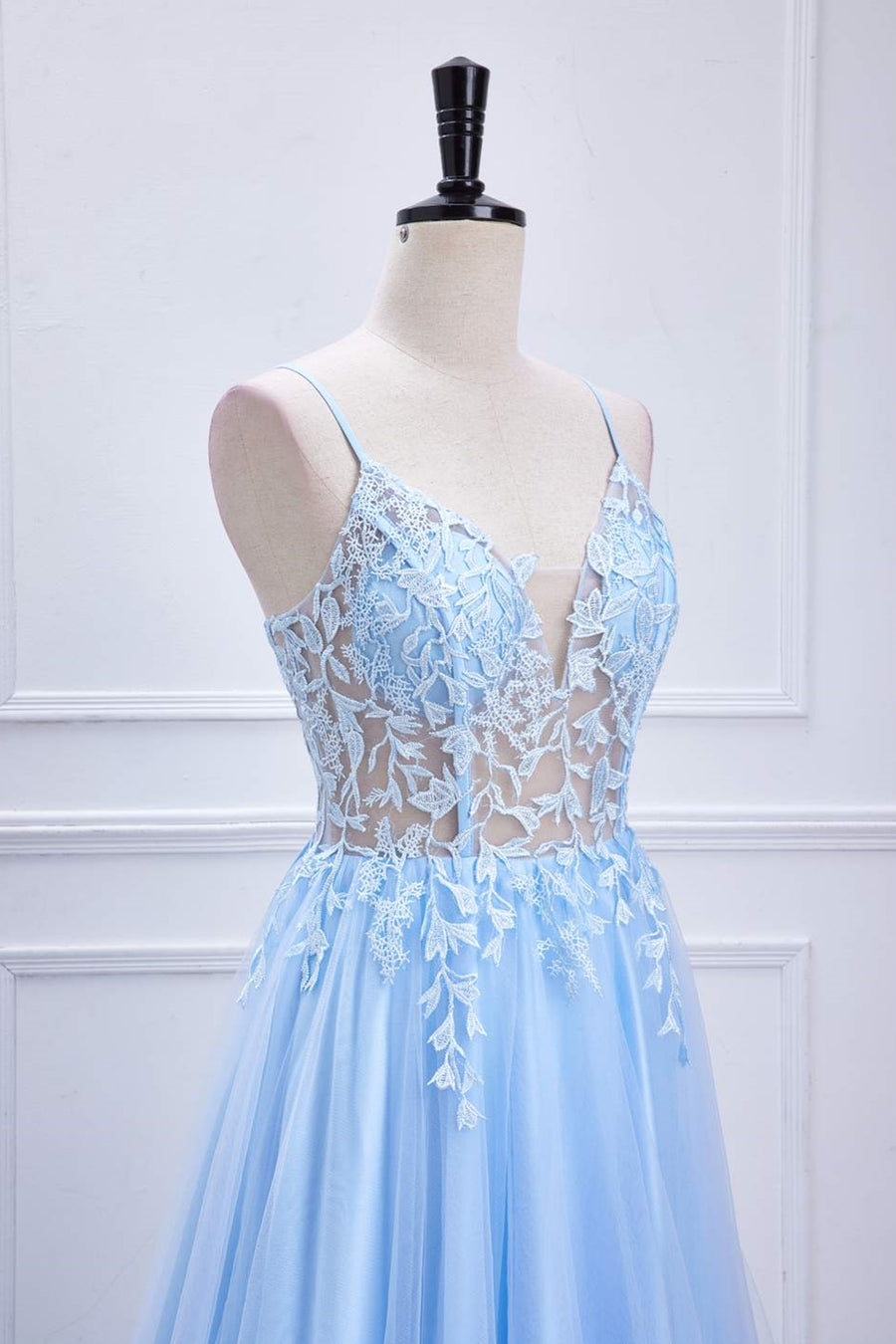 Light Blue Lace-Up Appliques A-line Long Prom Dress | Joyofdress Light Blue Lace-Up Appliques A-line Long Prom Dress | Joyofdress