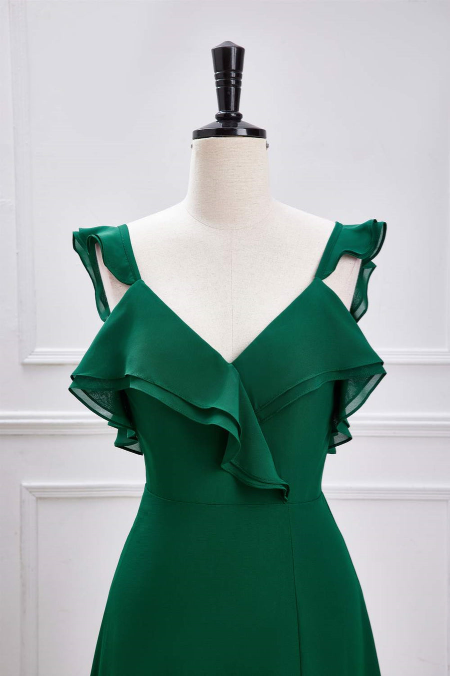 Green Flutter Sleeves Ruffled A-Line Long Bridesmaid Dress with Slit Green / Custom Size Green Flutter Sleeves Ruffled A-Line Long Bridesmaid Dress with Slit Green / Custom Size