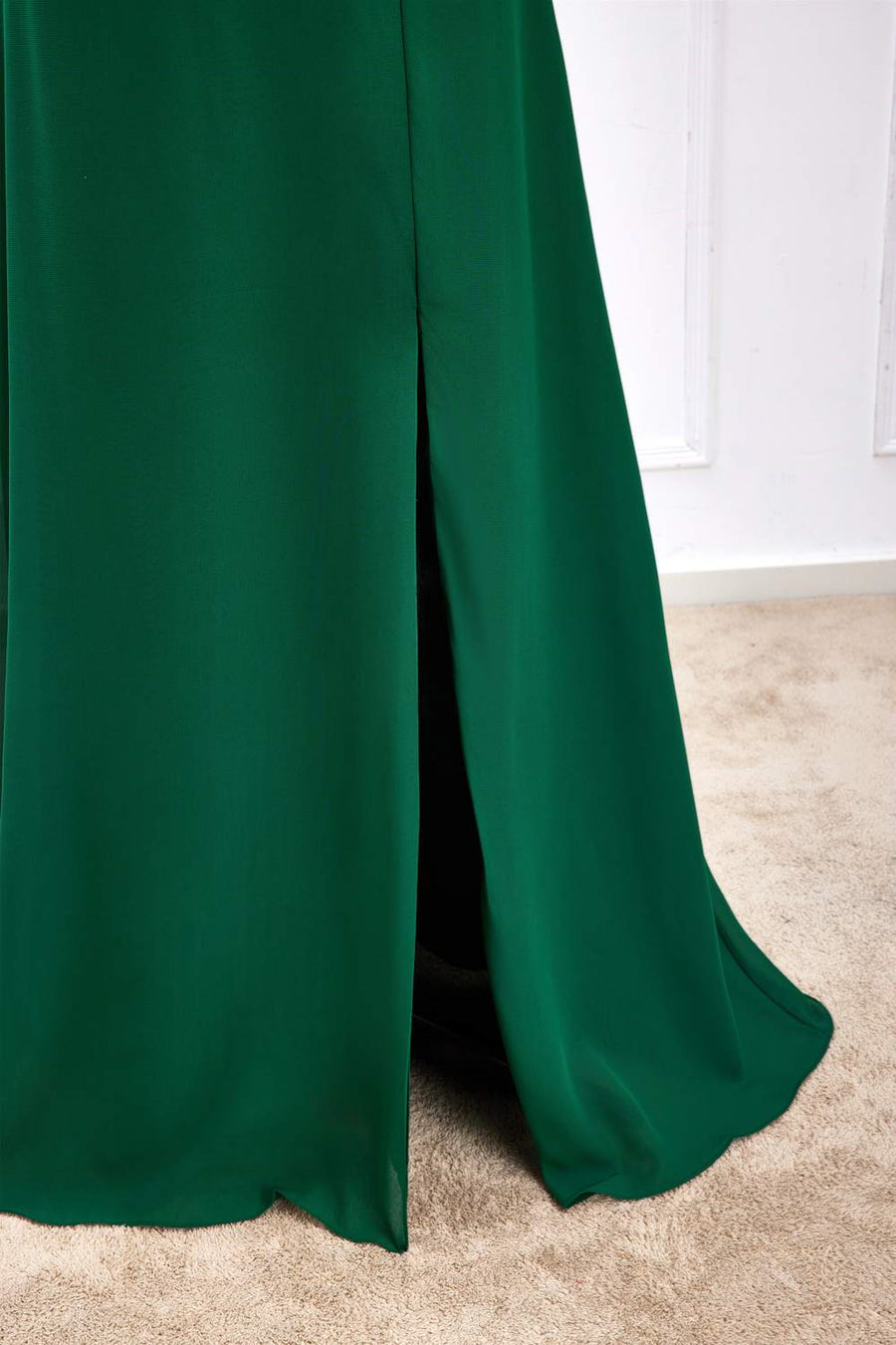 Green Flutter Sleeves Ruffled A-Line Long Bridesmaid Dress with Slit Green / Custom Size Green Flutter Sleeves Ruffled A-Line Long Bridesmaid Dress with Slit Green / Custom Size