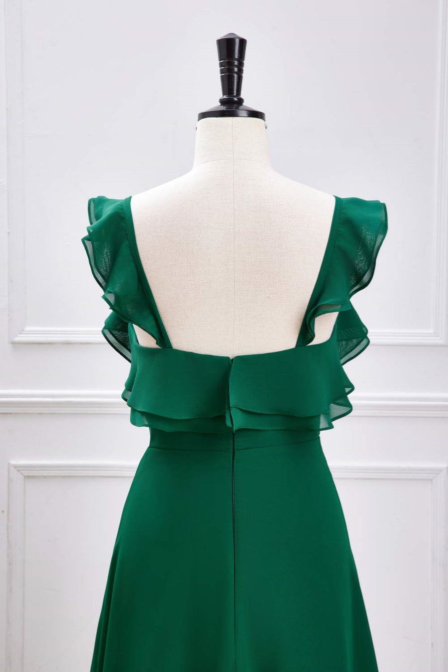 Green Flutter Sleeves Ruffled A-line Long Bridesmaid Dress with Slit Green / Custom Size Green Flutter Sleeves Ruffled A-line Long Bridesmaid Dress with Slit Green / Custom Size