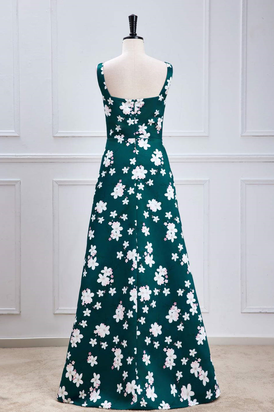Green Floral Prints A-line Long Bridesmaid Dress with Slit Green / US 2 Green Floral Prints A-line Long Bridesmaid Dress with Slit Green / US 2