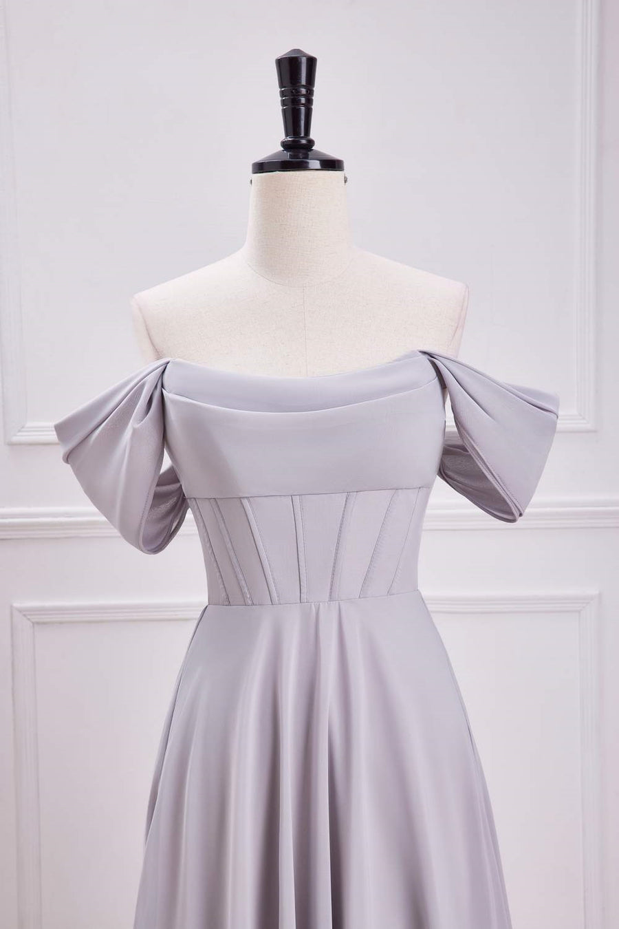Grey Off-Shoulder A-line Chiffon Long Bridesmaid Dress with Slit