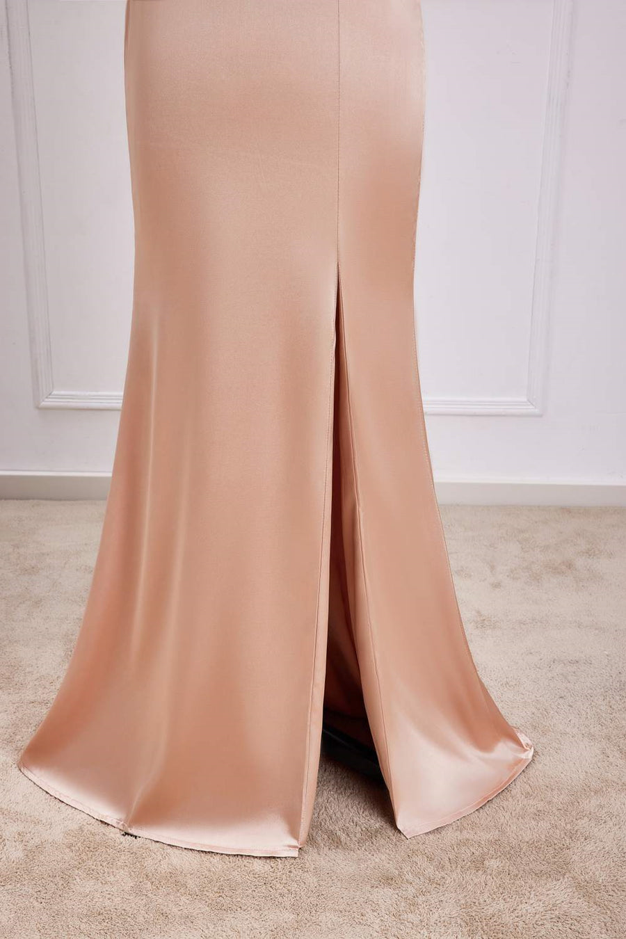 Champagne Off-Shoulder Mermaid Long Bridesmaid Dress with Slit Champagne / US 8 Champagne Off-Shoulder Mermaid Long Bridesmaid Dress with Slit Champagne / US 8