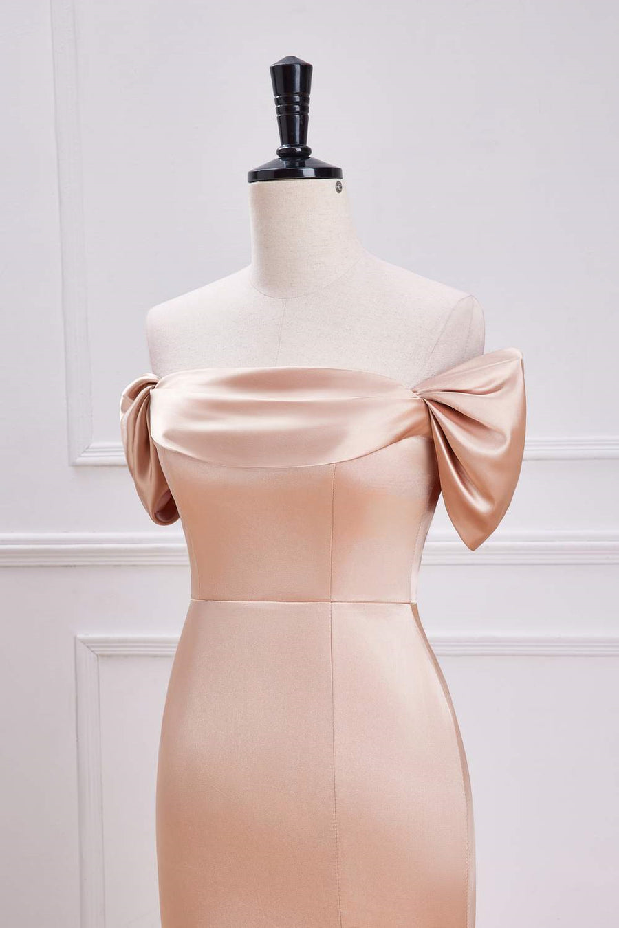 Champagne Off-Shoulder Mermaid Long Bridesmaid Dress with Slit Champagne / US 8 Champagne Off-Shoulder Mermaid Long Bridesmaid Dress with Slit Champagne / US 8