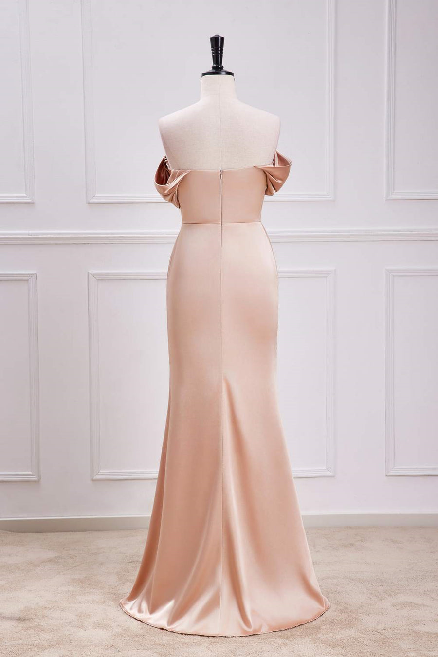 Champagne Off-Shoulder Mermaid Long Bridesmaid Dress with Slit Champagne / US 8 Champagne Off-Shoulder Mermaid Long Bridesmaid Dress with Slit Champagne / US 8