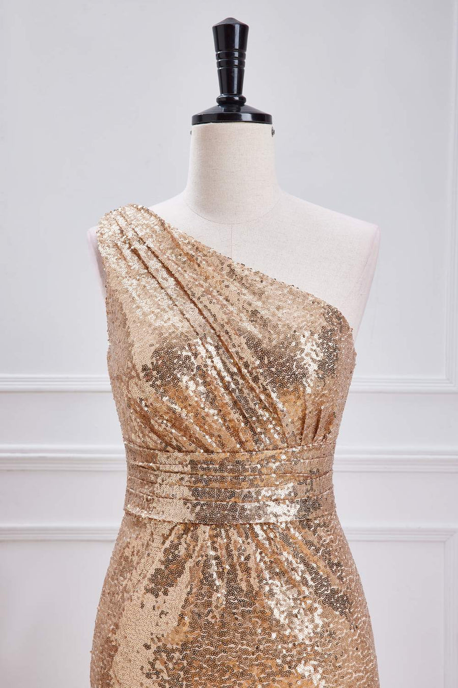 Champagne One Shoulder Sequins Mermaid Long Prom Dress Custom Color / US 8 Champagne One Shoulder Sequins Mermaid Long Prom Dress Custom Color / US 8