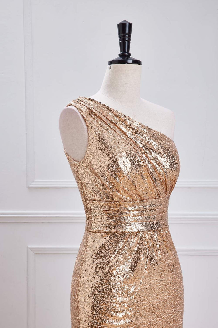 Champagne One Shoulder Sequins Mermaid Long Prom Dress Custom Color / US 8 Champagne One Shoulder Sequins Mermaid Long Prom Dress Custom Color / US 8