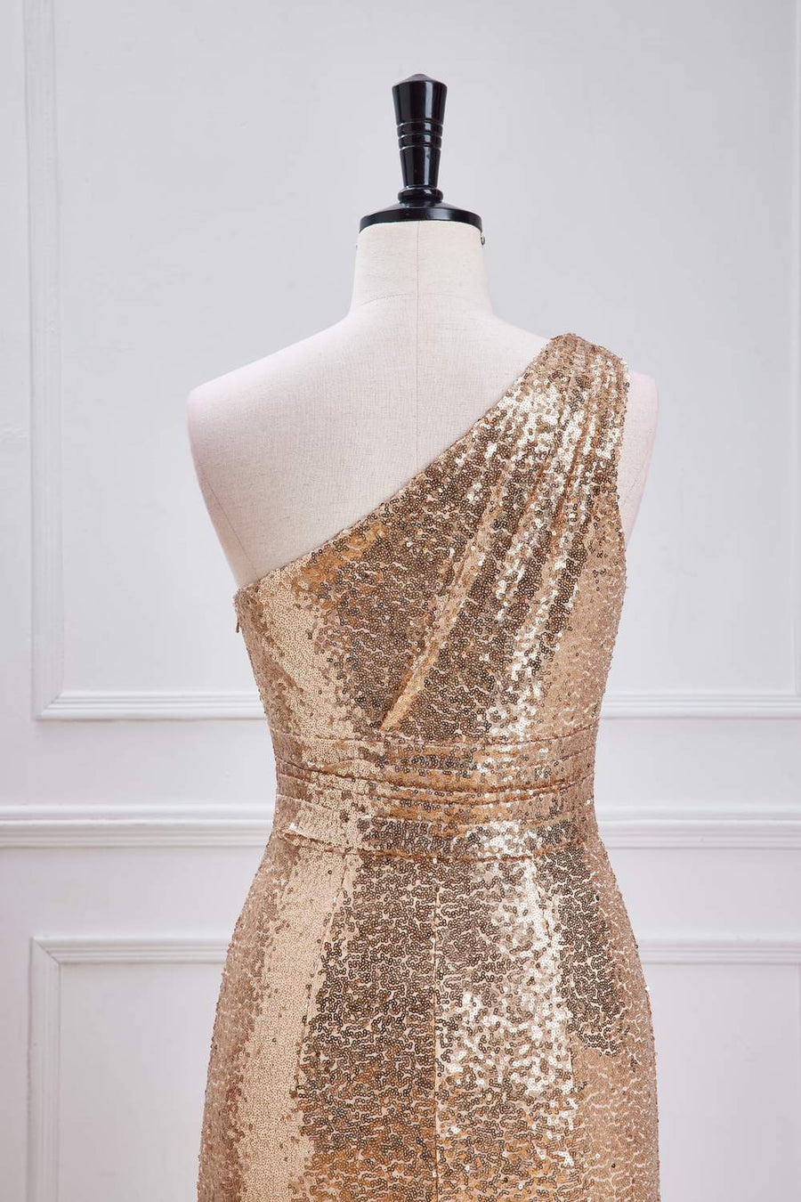 Champagne One Shoulder Sequins Mermaid Long Prom Dress