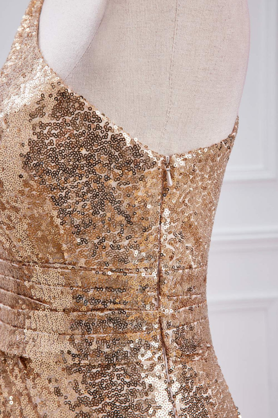 Champagne One Shoulder Sequins Mermaid Long Prom Dress