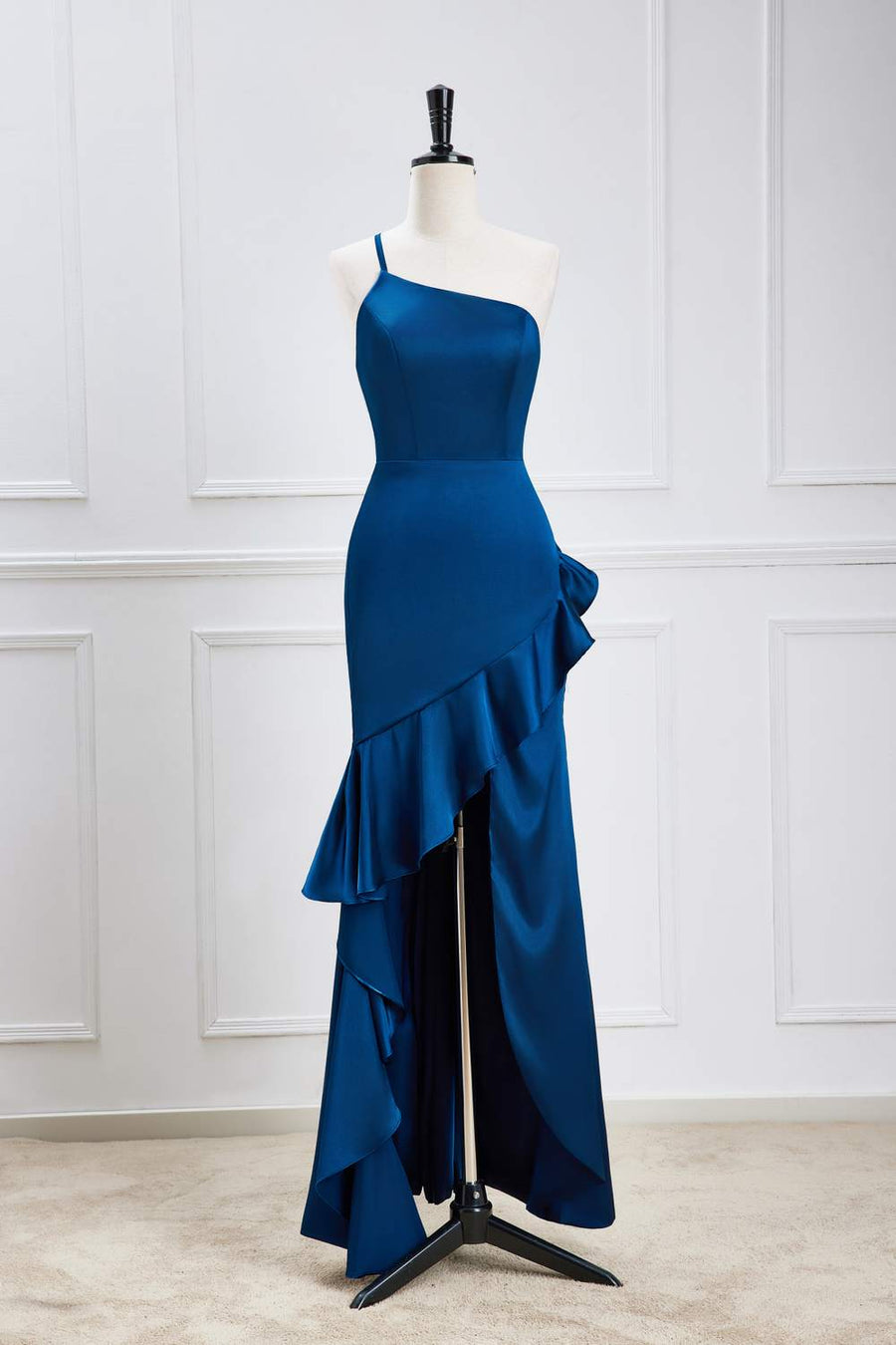 Blue One Shoulder Mermaid Ruffled Hi-Low Bridesmaid Dress Blue / US 2 Blue One Shoulder Mermaid Ruffled Hi-Low Bridesmaid Dress Blue / US 2