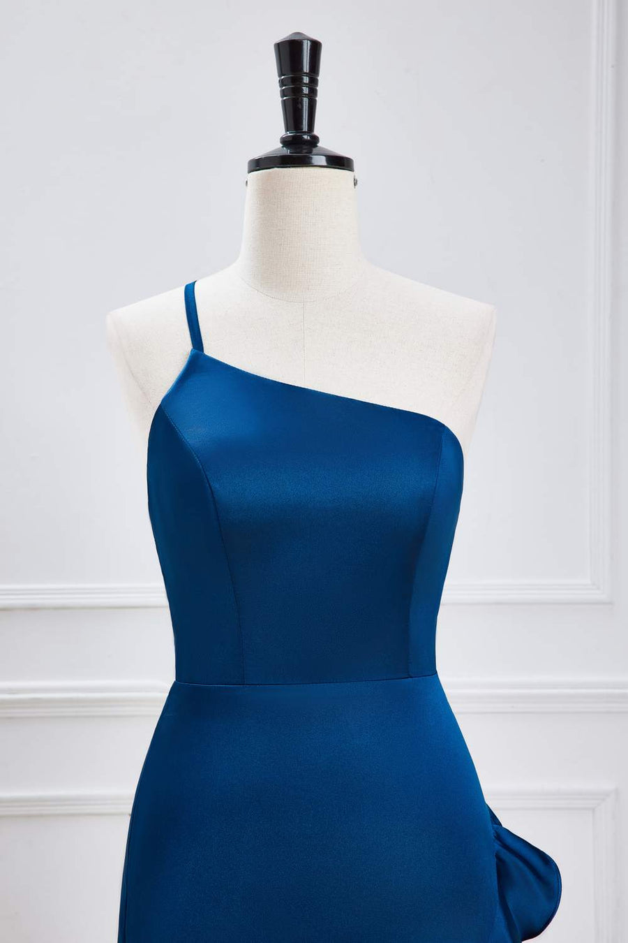 Blue One Shoulder Mermaid Ruffled Hi-Low Bridesmaid Dress