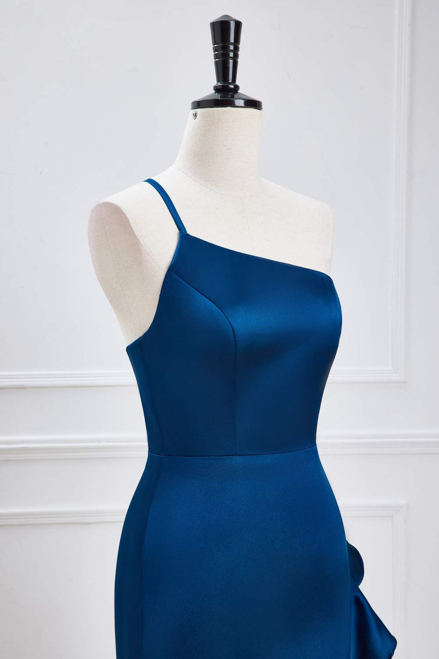 Blue One Shoulder Mermaid Ruffled Hi-Low Bridesmaid Dress