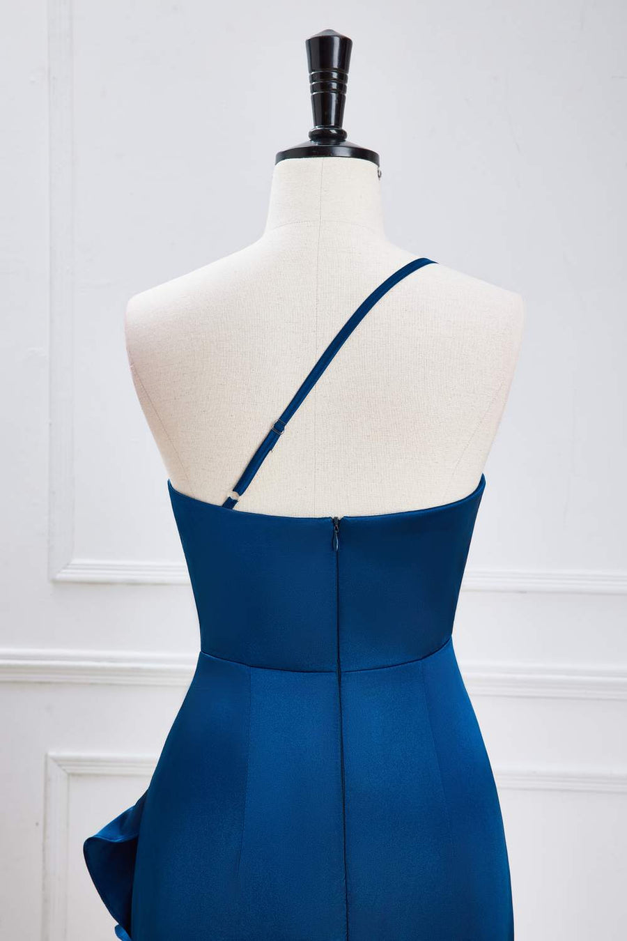 Blue One Shoulder Mermaid Ruffled Hi-Low Bridesmaid Dress