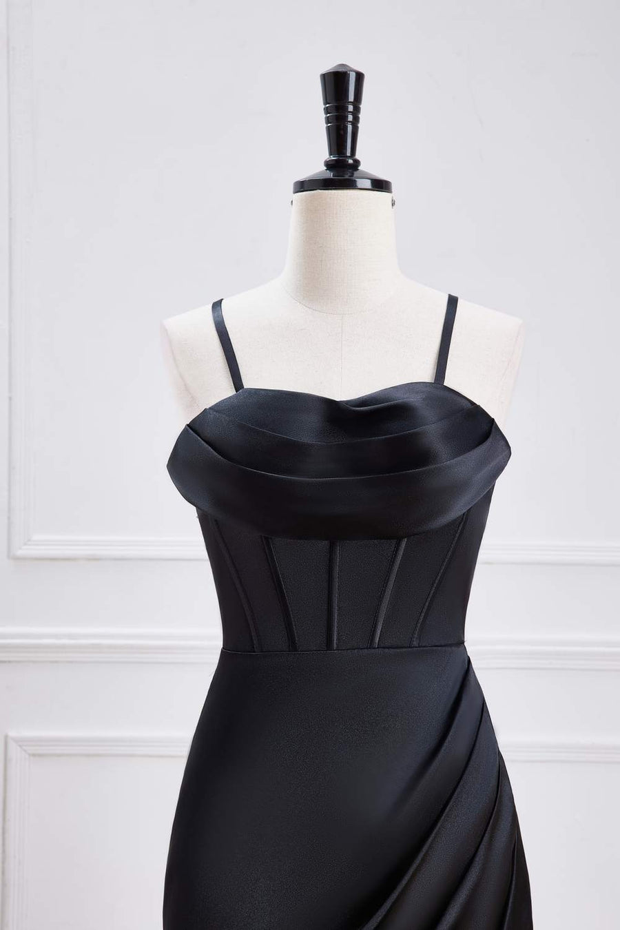 Black Spaghetti Straps Mermaid Satin Long Bridesmaid Dress with Slit Black / US 16 Black Spaghetti Straps Mermaid Satin Long Bridesmaid Dress with Slit Black / US 16