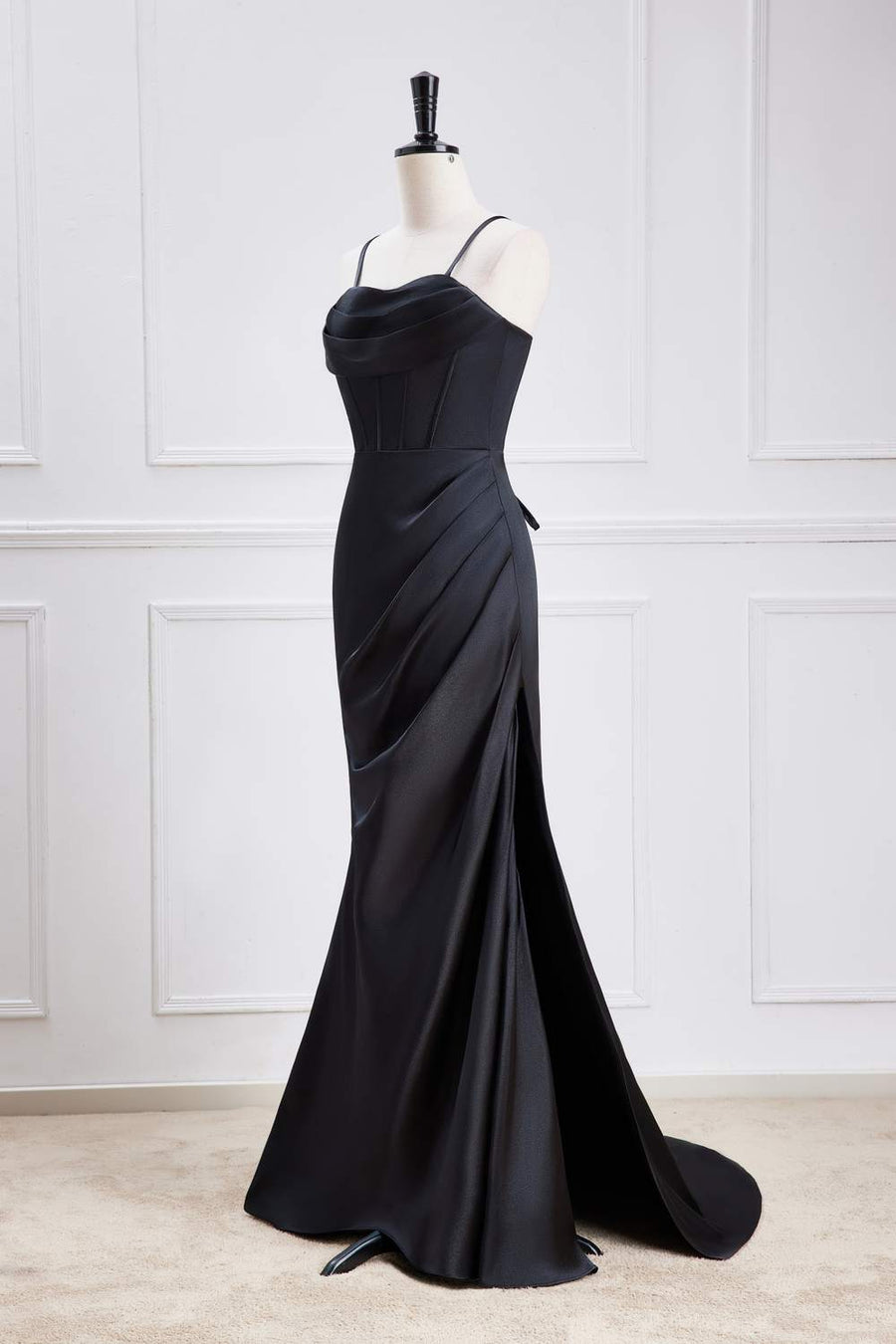 black spaghetti strap mermaid dress Sexy Black Spaghetti Straps Mermaid Prom Dress Sequins Chiffon Long