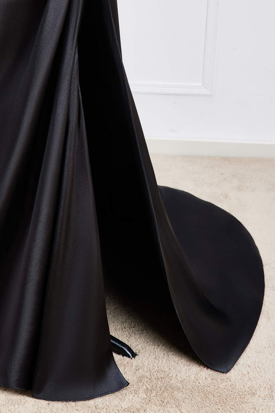 Black Spaghetti Straps Mermaid Satin Long Bridesmaid Dress with Slit Black / US 16 Black Spaghetti Straps Mermaid Satin Long Bridesmaid Dress with Slit Black / US 16