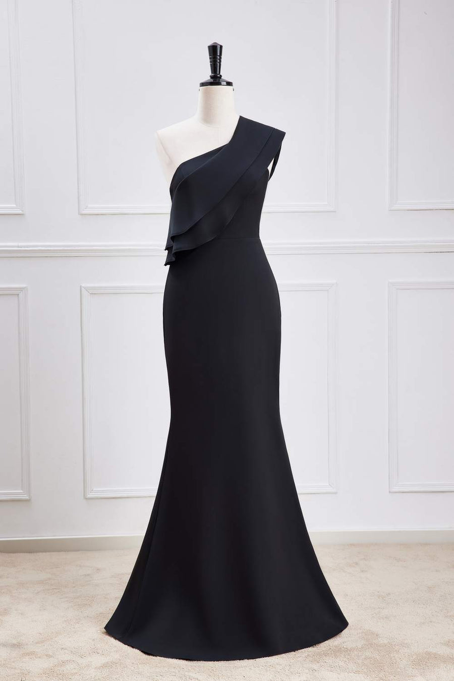 Black Ruffled One Shoulder Mermaid Long Bridesmaid Dress Black / US 6 Black Ruffled One Shoulder Mermaid Long Bridesmaid Dress Black / US 6