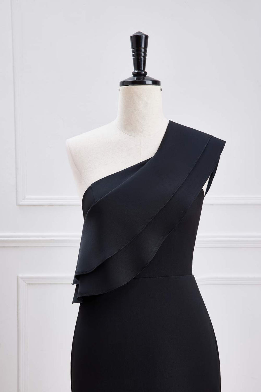 Black Ruffled One Shoulder Mermaid Long Prom Dress