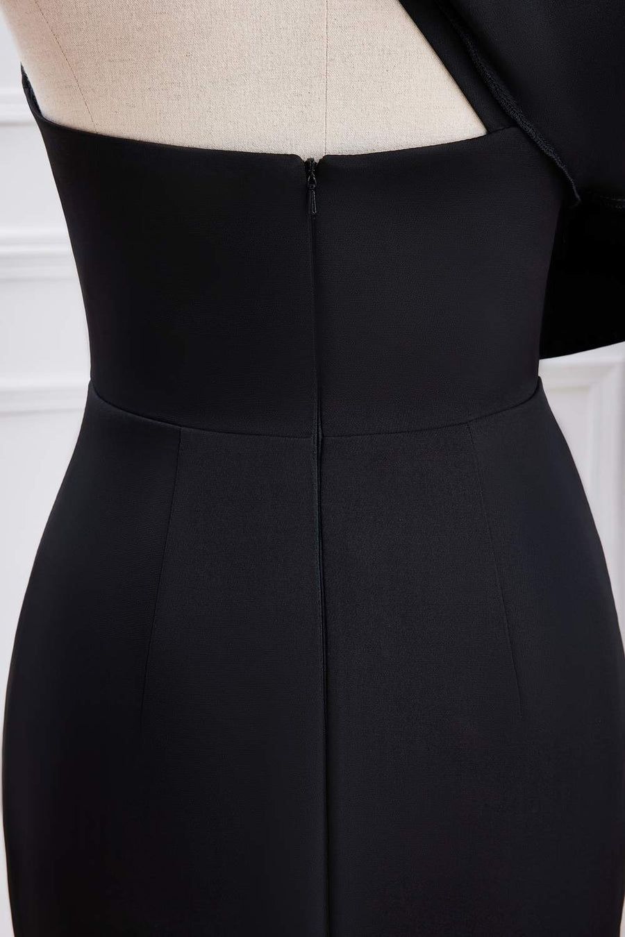 Black Ruffled One Shoulder Mermaid Long Prom Dress