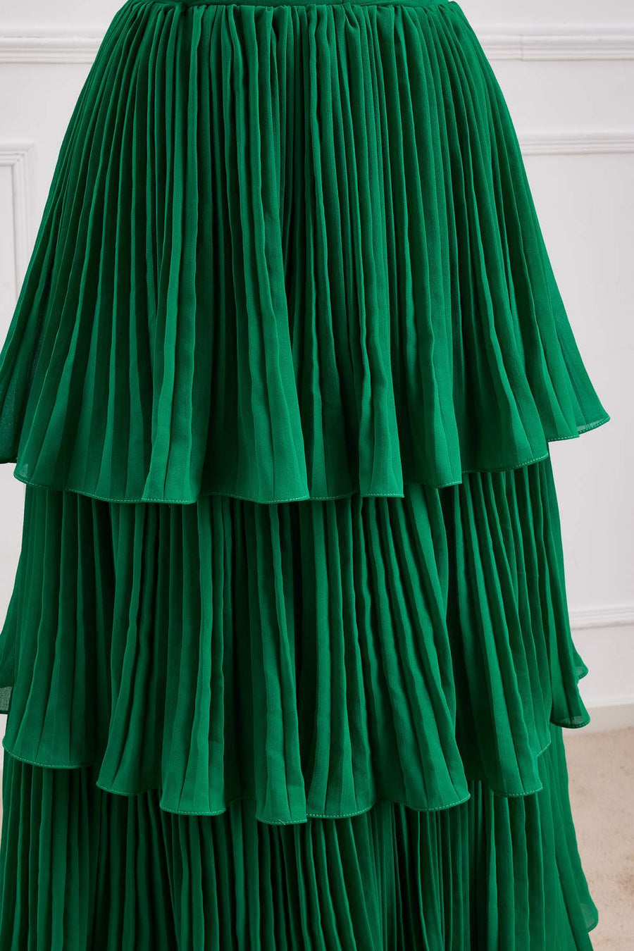 Hunter Green Strapless A-line Layers Long Prom Dress